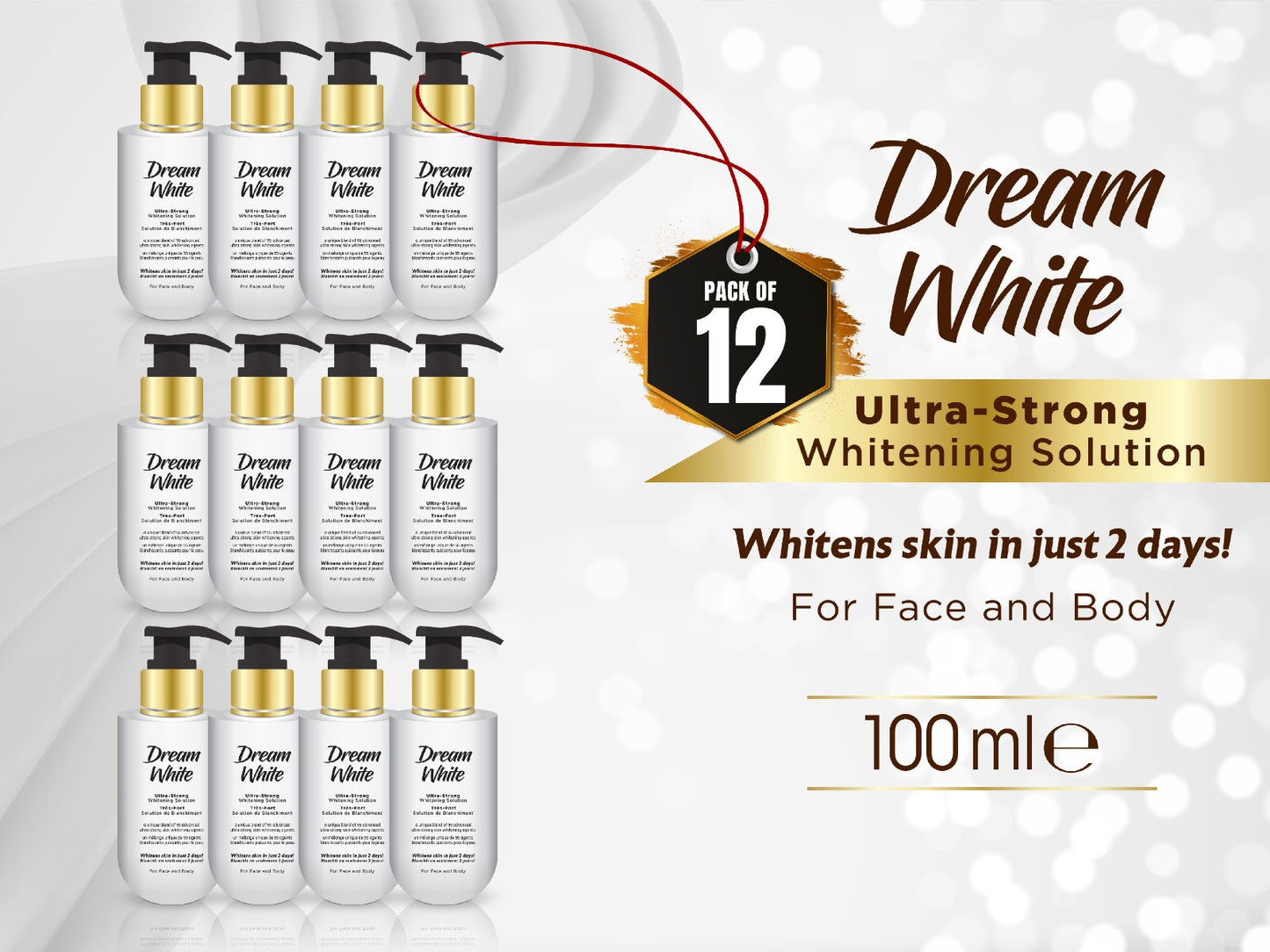 Dream White Ultra-Strong Whitening Solution For Face & Body 100ml (Pack Of 12)