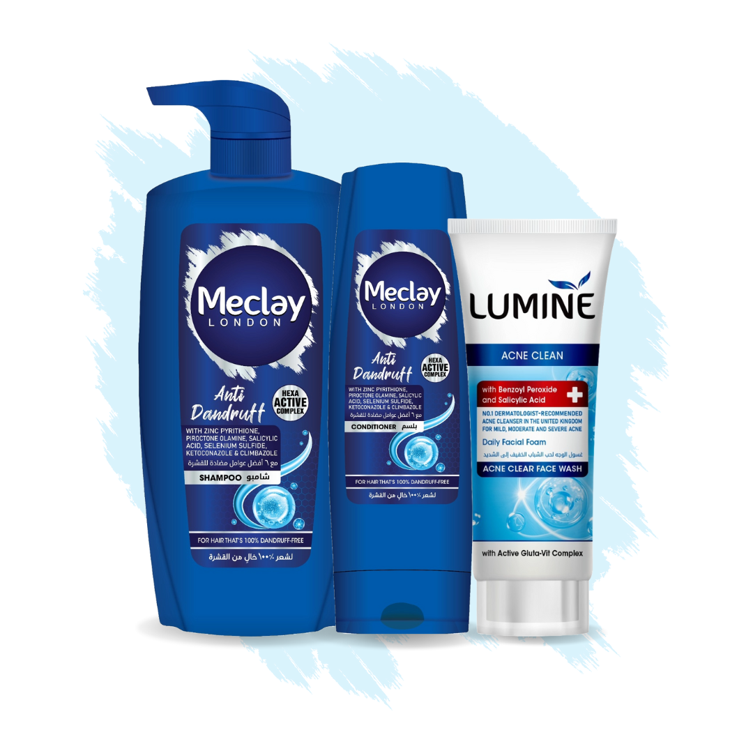 (FREE DELIVERY) Meclay London Anti Dandruff Shampoo 660ml With Conditioner 180ml + Lumine Acne Clean Face Wash Pair Box (Save Rupees 250)