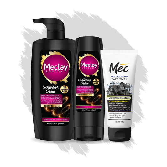 (FREE DELIVERY) Meclay London Lustrous Shine Shampoo 660ml With Conditioner 180ml + Mec Activated Charcoal Face Wash Pair Box (Save Rupees 250)