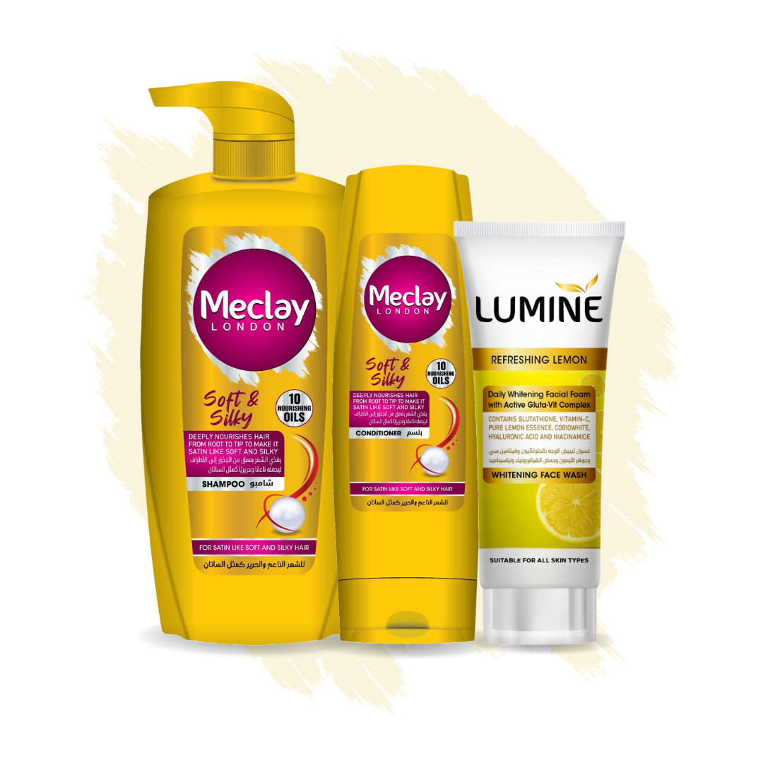 (FREE DELIVERY) Meclay London Soft & Silky Shampoo 660ml With Conditioner 180ml + Lumine Refreshing Lemon Face Wash Pair Box (Save Rupees 250)