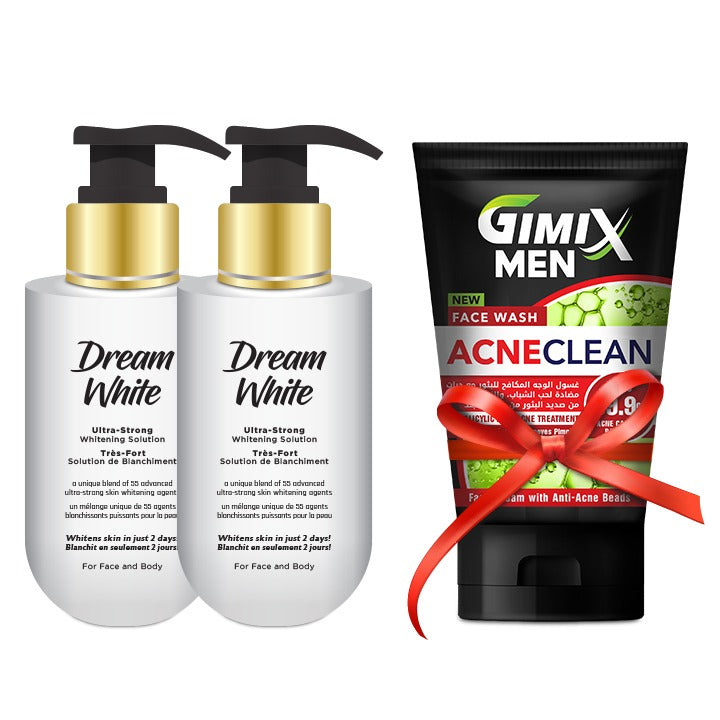 Gimix Men Acne Clean Face Wash 100ml With (Pack Of 2) Dream White Ultra-Strong Whitening Solution For Face & Body 100ml