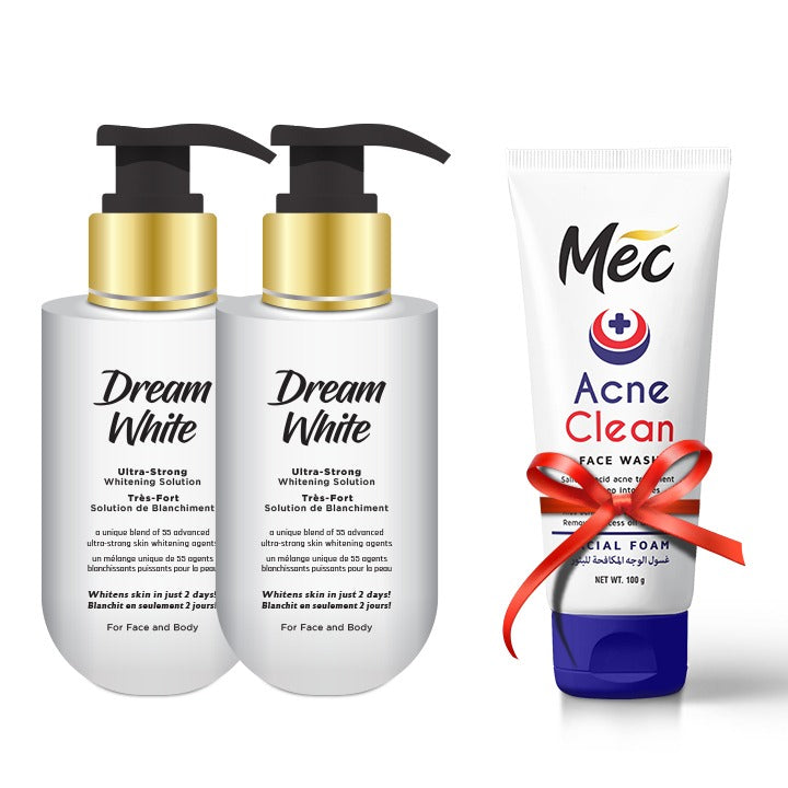Mec Acne Clean Face Wash 100gm With (Pack Of 2) Dream White Ultra-Strong Whitening Solution For Face & Body 100ml