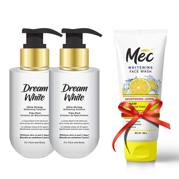 Mec Brightening Lemon Oil Clean Face Wash 100gm With (Pack Of 2) Dream White Ultra-Strong Whitening Solution For Face & Body 100ml