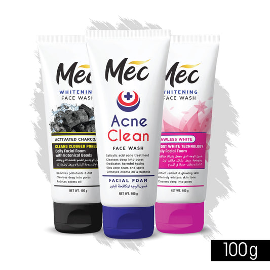 Mec Whitening Activated Charcoal, Acne Clean & Flawless White Face Wash (Pack Of 3)