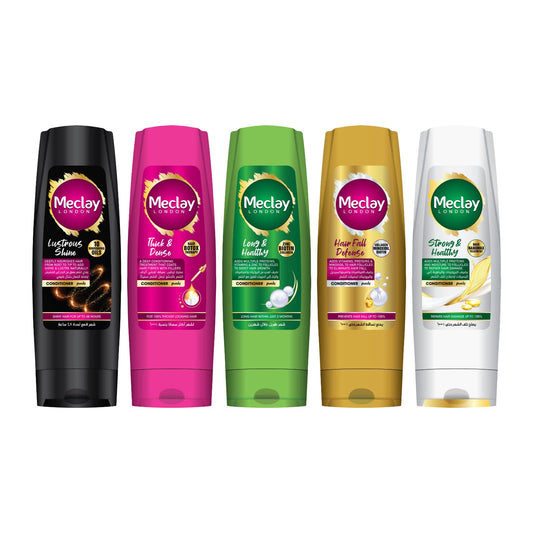 Meclay London Conditioner Lustrous Shine, Thick & Dense, Long & Healthy, Hairfall Defense & Strong & Healthy 180ml (Pack Of 5)