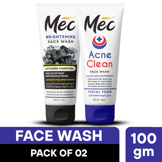 Mec Brightening Activated Charcoal & Acne Clean Face Wash 100gm (Pack of 2)