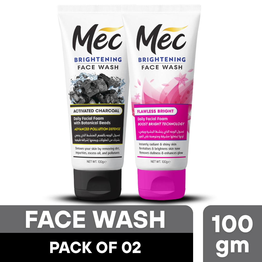 Mec Brightening Activated Charcoal & Flawless Bright Face Wash 100gm (Pack of 2)