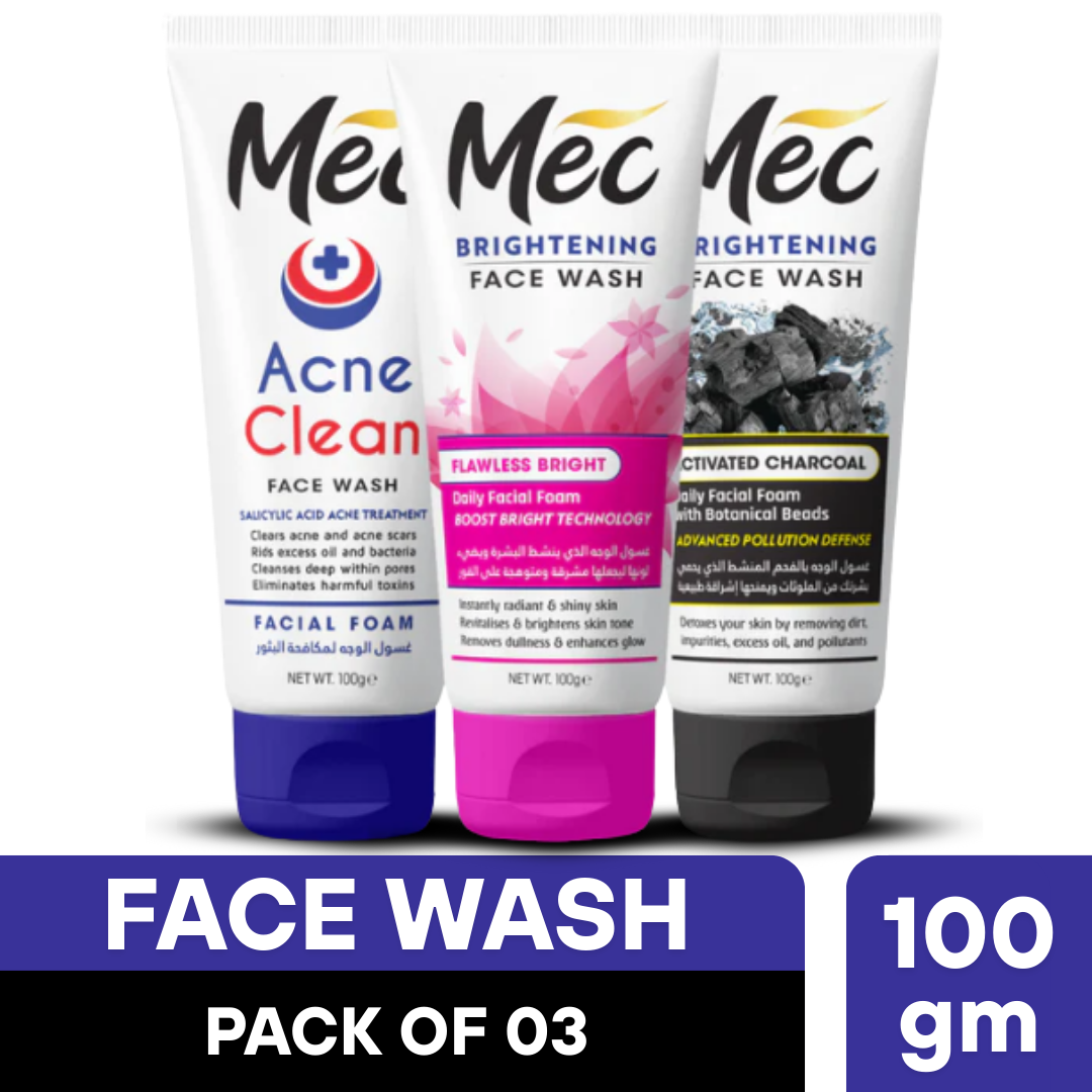 Mec Brightening Activated Charcoal, Acne Clean & Flawless Bright Face Wash (Pack Of 3)