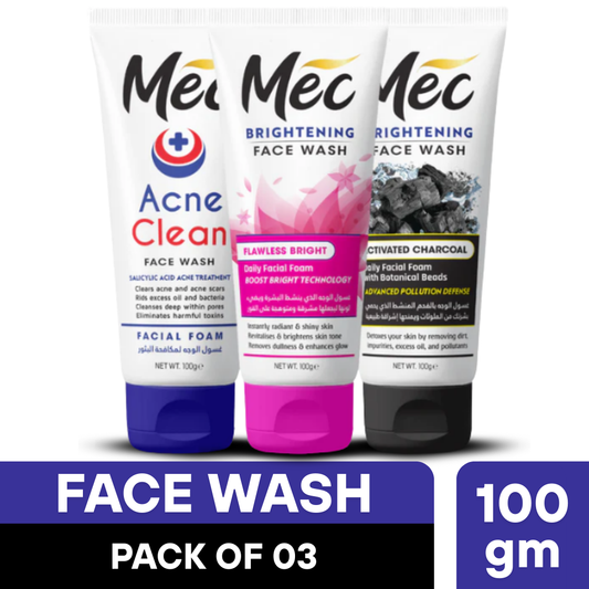 Mec Brightening Activated Charcoal, Acne Clean & Flawless Bright Face Wash (Pack Of 3)