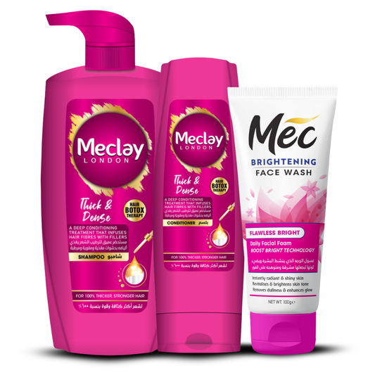 (FREE DELIVERY) Meclay London Thick & Dense Shampoo 660ml With Conditioner 180ml + Mec Flawless White Face Wash Pair Box (Save Rupees 250)
