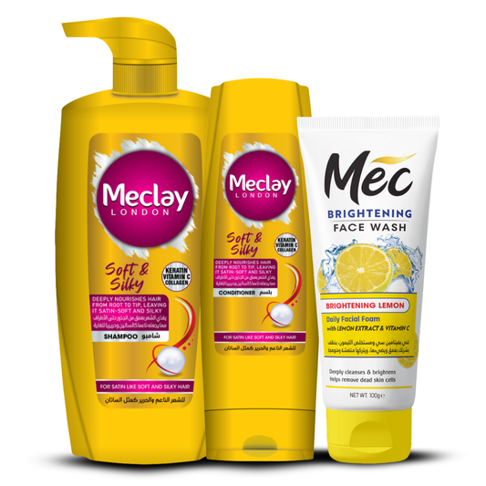 (FREE DELIVERY) Meclay London Soft & Silky Shampoo 660ml With Conditioner 180ml + Mec Brightening Lemon Face Wash Pair Box (Save Rupees 250)