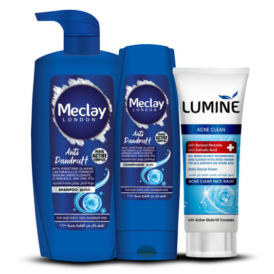 (FREE DELIVERY) Meclay London Anti Dandruff Shampoo 660ml With Conditioner 180ml + Lumine Acne Clean Face Wash Pair Box (Save Rupees 250)