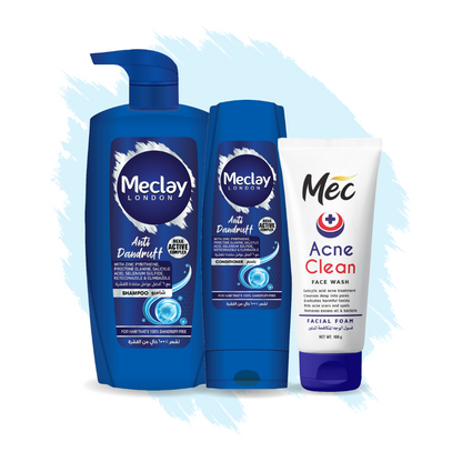 (FREE DELIVERY) Meclay London Anti Dandruff Shampoo 660ml With Conditioner 180ml + Mec Acne Clean Face Wash Pair Box (Save Rupees 250)
