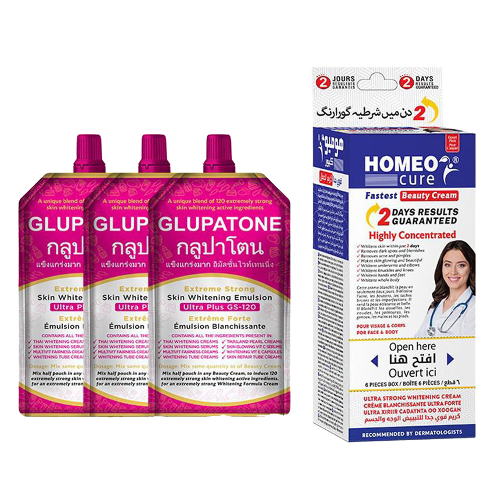 Glupatone Emulsion (Pack Of 3) & Homeo Cure Beauty Cream (Pack Of 6 ...