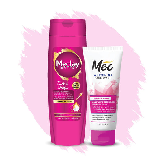 Mec Flawless White Face Wash 100gm With Meclay London Shampoo Thick & Dense 185ml (Save Rupees 50)
