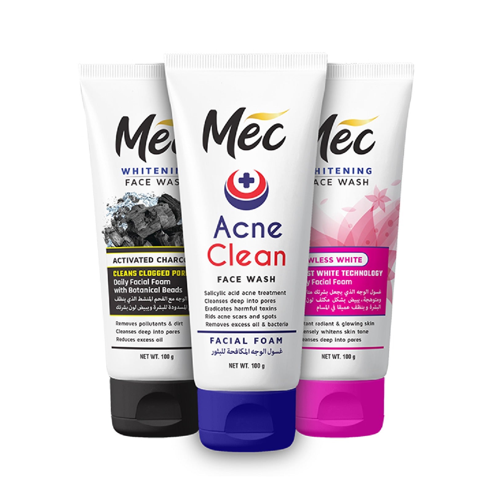Mec Whitening Activated Charcoal, Acne Clean & Flawless White Face Wash (Pack Of 3)