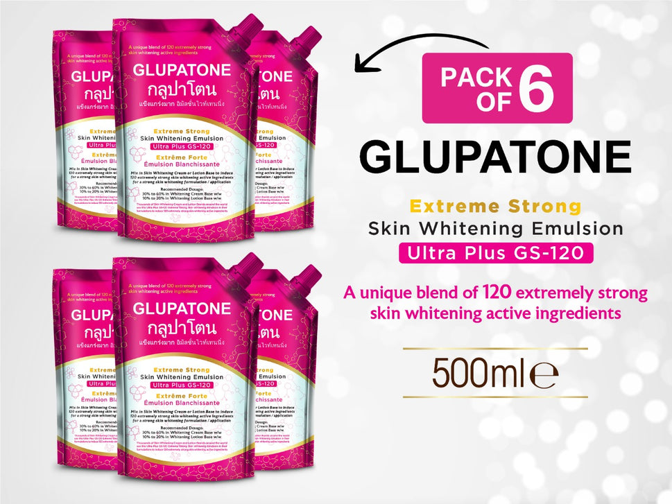 GLUPATONE Extreme Strong Whitening Emulsion Ultra Plus GS-120 For Face & Body 500ml (Pack Of 6)