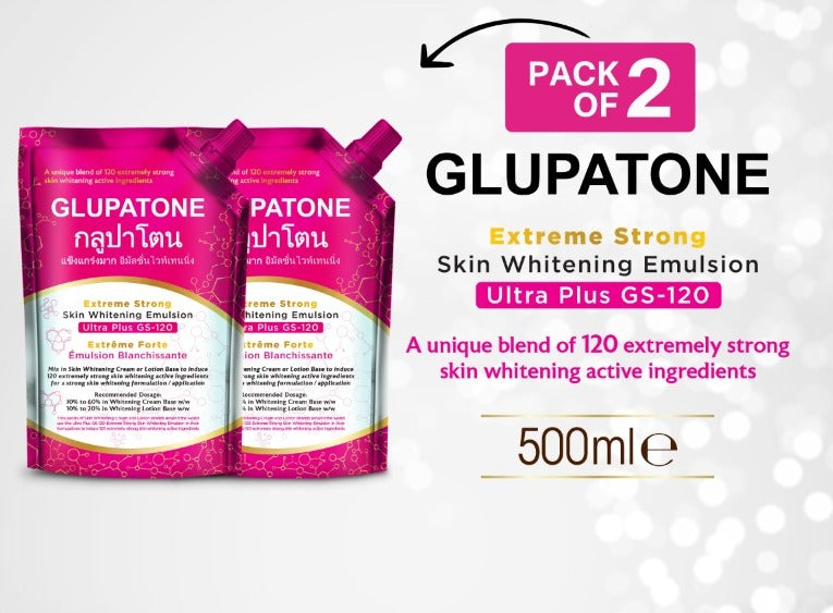 GLUPATONE Extreme Strong Whitening Emulsion Ultra Plus GS-120 For Face & Body 500ml (Pack Of 2)